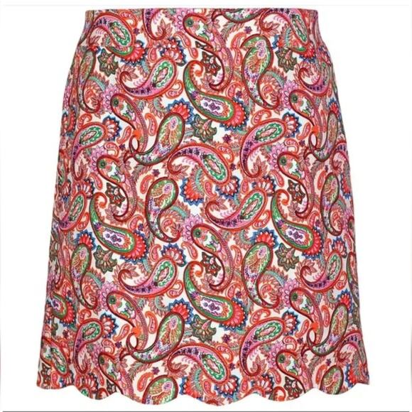 Talbots Orange Paisley Scalloped Hem Pencil Straight Skirt‎ Size 8 Medium - Picture 1 of 9